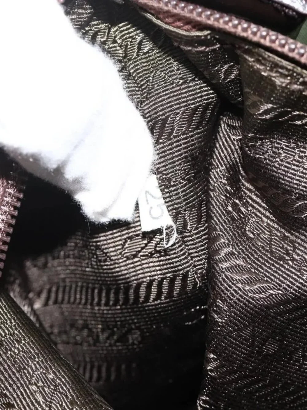 PRADA Tote Bag Nylon Khaki Silver Auth YKZ1160